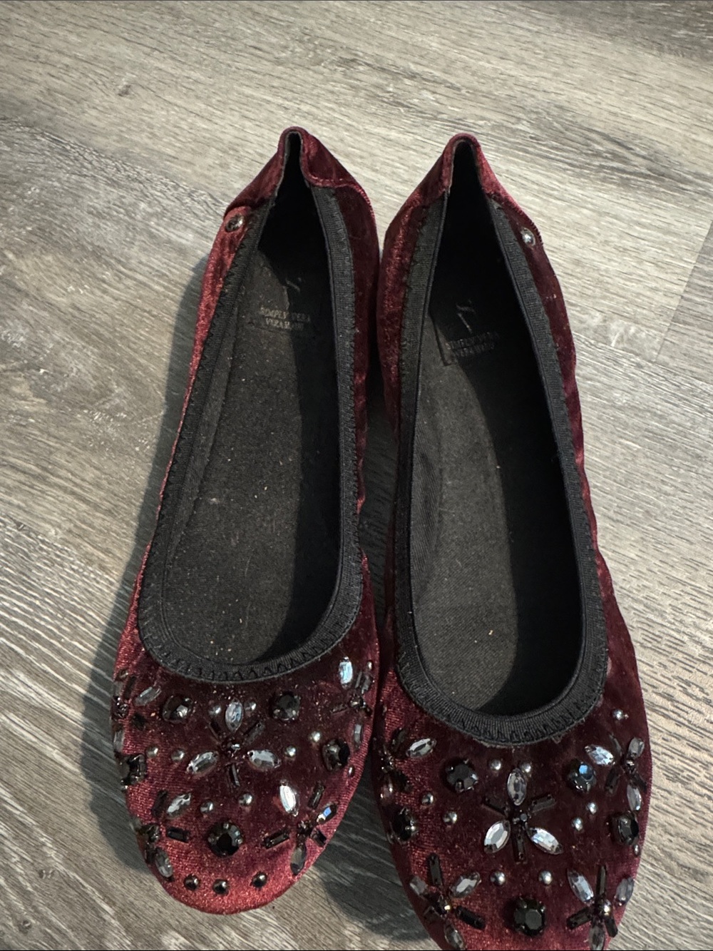 Vera Wang Embellished Velvet Ballet Flats in Wine - Picture 3 of 3